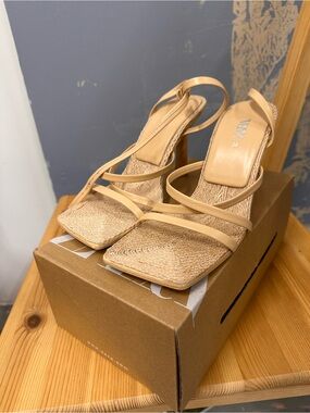 Zara Tan Strappy Square-Toe Heeled Sandals